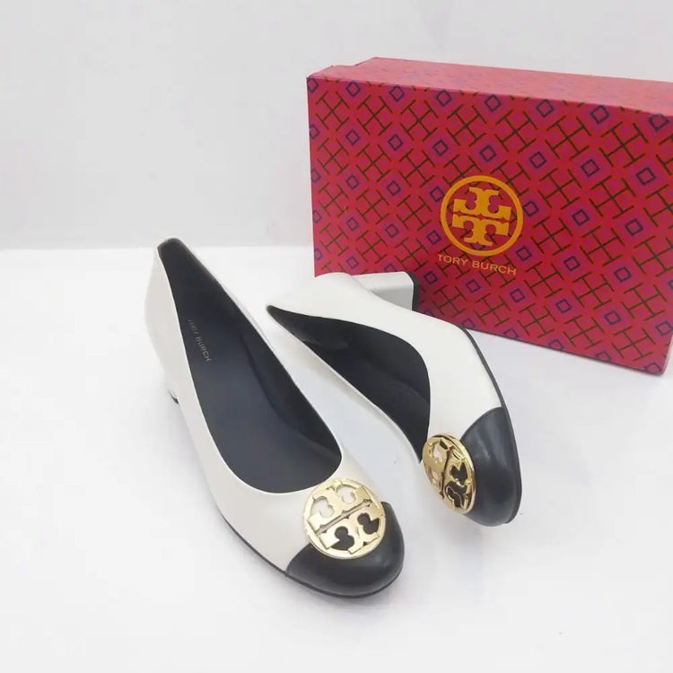 Tory Burch Chelsea Pumps Black & White Ghw Size 8.5 Shoes