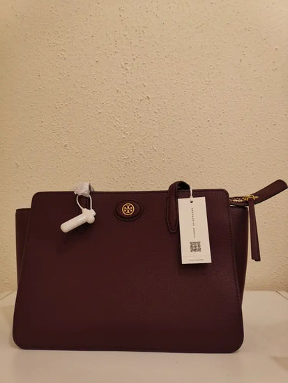 Tory Burch Robinson Pebbled Small Tote Claret