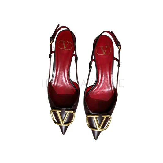 Valentino Garavani V Logo Slingback Heel 80 Wine Size 36 Shoes