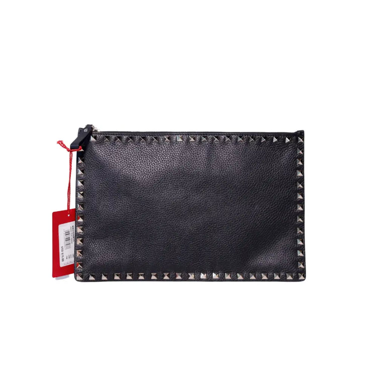 Valentino Rockstud Pouch In Black Calfksin & Clutch