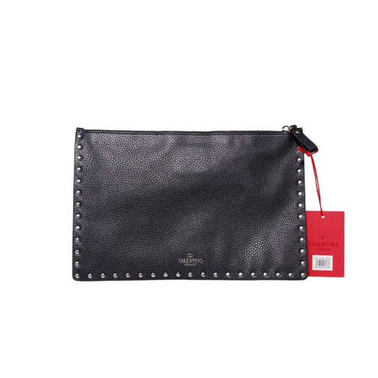 Valentino Rockstud Pouch In Black Calfksin & Clutch