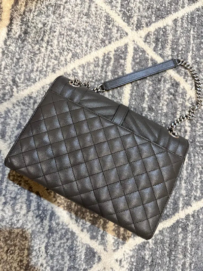 Yves Saint Laurent Envelope Medium Chain Shoulder Bag Grey Shw