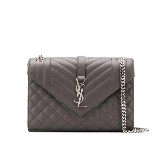 Yves Saint Laurent Envelope Medium Chain Shoulder Bag Grey Shw