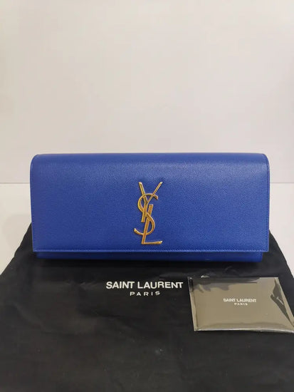 Yves Saint Laurent Monogram Clutch Blue Pouch &