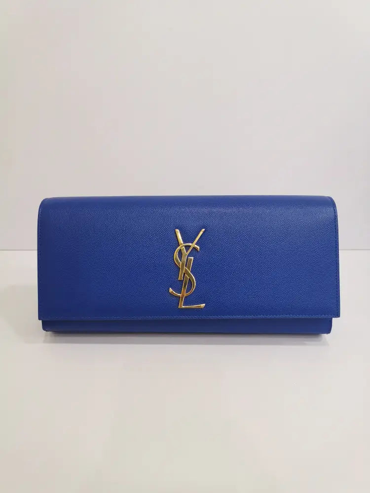 Yves Saint Laurent Monogram Clutch Blue Pouch &