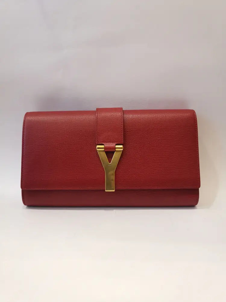 Yves Saint Laurent Sac Clutch Red Ghw 2012 Pouch &