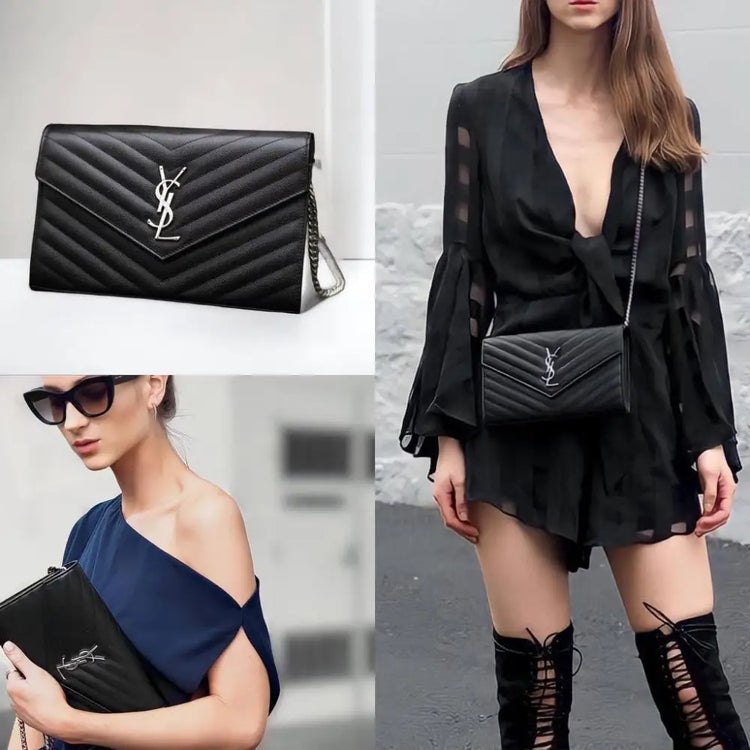 Yves Saint Laurent Ysl Wallet On Chain Woc 22Cm In Black Shw